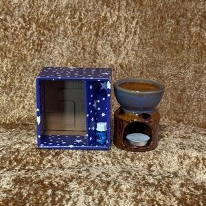 Porcelain Oil Burner Brown & Blue color W/ 1 Tealight & Small Starter Oil Ocean
